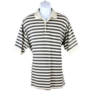 Shirt Vintage 97 Polo Short Sleeve Ribbed Knit Striped Cream & Blue Men's Size L